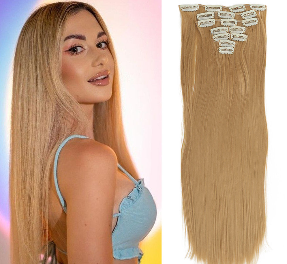 New Year's Special Offer 🎉: Enjoy a 30% Discount 💸 on Women's Hair Extension Clips 💇‍♀️, Approximately 60cm (24 inches) 📏, 160g ⚖️, 7-Piece Set 🎀, Available in Dark Brown 🟤, Chocolate 🍫, and Blonde 💛 for Smooth, Straight Hair ✨.