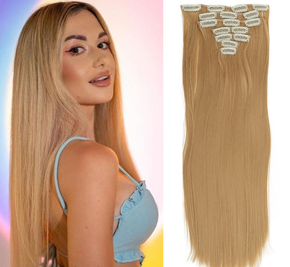 New Year's Special Offer 🎉: Enjoy a 30% Discount 💸 on Women's Hair Extension Clips 💇‍♀️, Approximately 60cm (24 inches) 📏, 160g ⚖️, 7-Piece Set 🎀, Available in Dark Brown 🟤, Chocolate 🍫, and Blonde 💛 for Smooth, Straight Hair ✨.