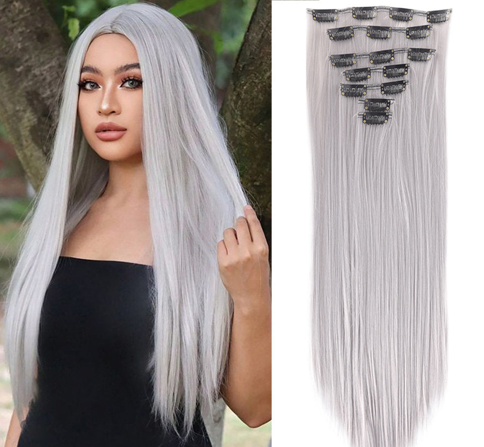 New Year's Special Offer 🎉: Enjoy a 30% Discount 💸 on Women's Hair Extension Clips 💇‍♀️, Approximately 60cm (24 inches) 📏, 160g ⚖️, 7-Piece Set 🎀, Available in Dark Brown 🟤, Chocolate 🍫, and Blonde 💛 for Smooth, Straight Hair ✨.