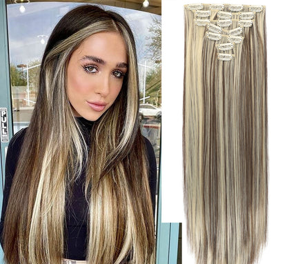 New Year's Special Offer 🎉: Enjoy a 30% Discount 💸 on Women's Hair Extension Clips 💇‍♀️, Approximately 60cm (24 inches) 📏, 160g ⚖️, 7-Piece Set 🎀, Available in Dark Brown 🟤, Chocolate 🍫, and Blonde 💛 for Smooth, Straight Hair ✨.