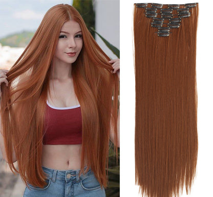New Year's Special Offer 🎉: Enjoy a 30% Discount 💸 on Women's Hair Extension Clips 💇‍♀️, Approximately 60cm (24 inches) 📏, 160g ⚖️, 7-Piece Set 🎀, Available in Dark Brown 🟤, Chocolate 🍫, and Blonde 💛 for Smooth, Straight Hair ✨.