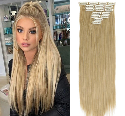 New Year's Special Offer 🎉: Enjoy a 30% Discount 💸 on Women's Hair Extension Clips 💇‍♀️, Approximately 60cm (24 inches) 📏, 160g ⚖️, 7-Piece Set 🎀, Available in Dark Brown 🟤, Chocolate 🍫, and Blonde 💛 for Smooth, Straight Hair ✨.