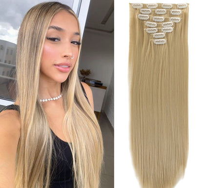 New Year's Special Offer 🎉: Enjoy a 30% Discount 💸 on Women's Hair Extension Clips 💇‍♀️, Approximately 60cm (24 inches) 📏, 160g ⚖️, 7-Piece Set 🎀, Available in Dark Brown 🟤, Chocolate 🍫, and Blonde 💛 for Smooth, Straight Hair ✨.