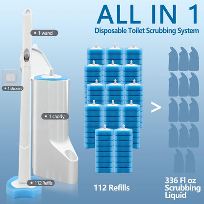 🎁🔥Disposable Toilet Brush 1 Pack- Toilet Bowl Cleaner, Toilet Bowl Brush, Each Toilet Wand with 12PCS Brush Refills for Bathroom Deep Cleaning
