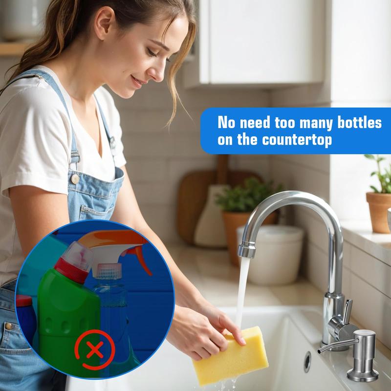🔥[5𝟎% 𝐎𝐅𝐅 𝐋𝐀𝐒𝐓 𝐓𝐇𝐑𝐄𝐄 𝐃𝐀𝐘𝐒]Dish Soap Dispenser for Kitchen Sink, Countertop Sink Soap Dispenser Water Pump with 105cm No-Spill Extension Tube Kit Design for Kitchen Bathroom, No More Refills-LU