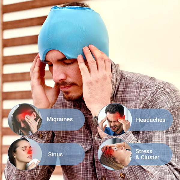 Migraine Relief Cap, Soothing Headache Hat Ice Pack Mask, Face Cold Compress Cooling Gel Head Wrap Products for Tension, Stress & Hangover